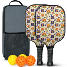 Blomsterfiberglas pickleball-padler sæt 2 padler 2 bolde