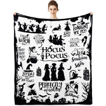 Halloween Witch Blanket – Hocus Pocus Flannel Fleece Throw for Couch, Sofa, Bed, Chair – Compatible with Halloween Decor