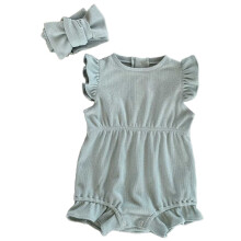 Girls Boys Onesie Solid Color Ruffled Fly Sleeve Round Neck Bodysuit Trendy Daily One-Pieces,Dark Blue,18-24 Months