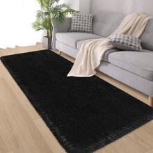 Black Fluffy Runner Rug Non-Slip Shag Carpet 2x6 ft