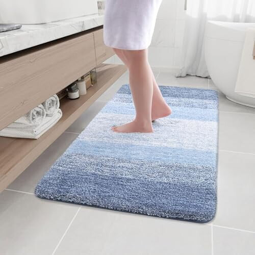 Tapete de banho felpudo de microfibra azul claro retangular 44x32 polegadas