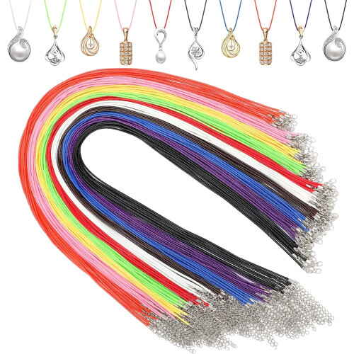 Cordão de couro encerado para colar, 60 cm (24 polegadas), 100 peças, 2 mm, 10 cores.