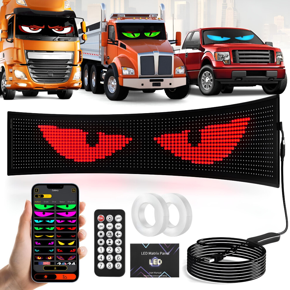 Hibibud Led Devil Eyes For Windshield 35.35X7.56", Diy Programmable Animated Eyes, Compatible With Car/Truck Light 9557311900730