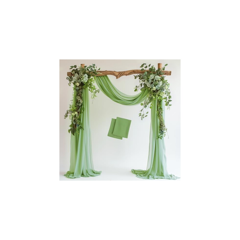 Sage Sheer Chiffon Wedding Arch Draping Fabric, 2 Panels (28.7" X 20Ft), For Ceremony, Party, Bridal Shower, Outdoor Decoration Green 9557311900952