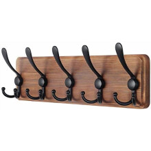 Rustic Pine Wall Coat Rack with 5 Triple Hooks, 16" Hole-to-Hole, Farmhouse Style – Compatible with Standard Mounting