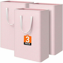 3-Pack 125L Waterproof Freestanding Laundry Baskets, Collapsible with Reinforced Handles – Pink, Compatible with Bathroom & Dorm