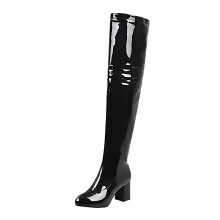 Botas altas de mujer para otoño e invierno, elásticas, de charol sintético, finas y gruesas, con tacón alto, color caramelo, por encima de la