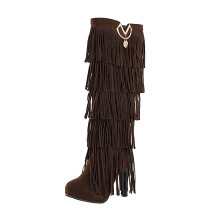 Botas peludas para mujer, estilo retro, color liso, étnico, de gamuza, con flecos y decoración metálica. Talla US: 8.5 (41).