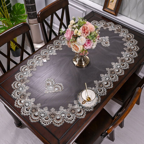 Nappe brodée, chemin de table en dentelle, chemin de table ovale pour table basse, napperon, set de table, écharpe de chevet ou de commode