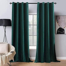 Dark Green Polyester Velvet Grommet Curtains, 90", 2 Panels, Room Darkening & Thermal, Compatible with Standard Rods