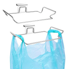 2 Pcs Stainless Steel Trash Bag Holder for Kitchen Cabinet Door and Cupboards, Portable Under Sink Bag Holder for Plastic Bathroom Camper Picnics