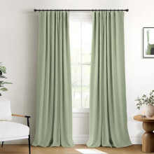 100% Blackout Curtains 50x90in, Linen Thermal Insulated Drapes with Clip Rings – Sage, 2 Panels, Compatible with Standard Rods