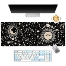 Podložka pod myš Sun Moon, 84,5 x 29,8 cm, prešívané okraje, protišmyková, na počítač/notebook/hry, boho gotická dekorácia
