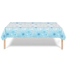 Nappe de cuisine motif flocons de neige, nappe bleue pour fête d'hiver, décoration d'anniversaire, nappe jetable en PE, bleue