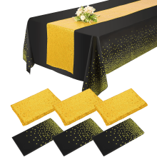 Ensemble de 3 nappes et chemins de table à paillettes (30,5 x 274 cm + 137 x 274 cm, noir et or) pour mariage, anniversaire, Noël