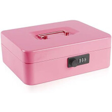 Large Cash Box with Combination Lock,Safe Metal Money Box with Money Tray for Security Lock Box 9.84"x 7.87"x 3.54" Pink Large