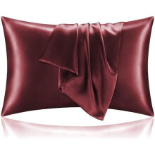Ensemble de 2 taies d'oreiller en satin bordeaux King avec fermeture éclair, 51 x 91 cm, ultra douces et rafraîchissantes, aspect soie, cadeau pour