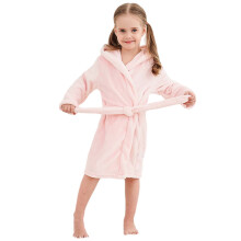 Kinderbadjas van flanel, kimono met cartoonprint, pluche nachtkleding met capuchon en riem – roze, geschikt voor kinderen van 2-8 jaar