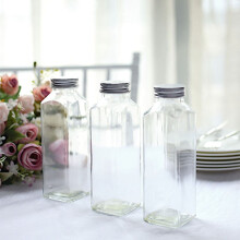 Tarros de almacenamiento cuadrados BalsaCircle12Clear de 355 ml (12 oz) con tapas de aluminio, ideales para fiestas y eventos.