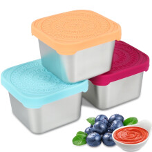 Lot de 3 boîtes à bento en acier inoxydable avec couvercle en silicone, étanches, compatibles lave-vaisselle et congélateur, 170 ml, idéales