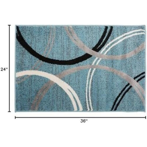 Wavy Circles Accent Rug with Jute Backing Blue 2 ft x 3 ft 1