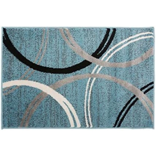 Wavy Circles Accent Rug with Jute Backing Blue 2 ft x 3 ft 2