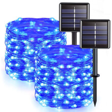 Guirlande lumineuse solaire d'extérieur - 20 mètres, 200 LED, 8 modes d'éclairage, bleue - Lot de 2