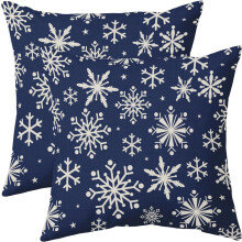 Weihnachtskissenbezüge mit Schneeflockenmotiv, 45 x 45 cm, 2er-Set, Rot/Grün/Blau, rustikale Weihnachtsdeko, winterliche Leinenkissenbezüge im