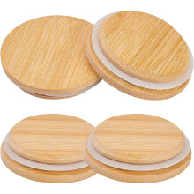 Lot de 4 couvercles en bambou pour pots de yaourt Oui, compatibles avec les pots de yaourt Oui. Couvercles en verre avec coussinet en silicone pour
