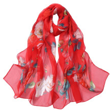 Lenço de seda feminino com estampa de rosas, longo e macio, estilo xale.