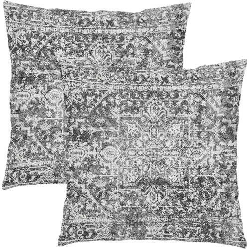 Μαύρα & Γκρι Καλύμματα Μαξιλαριού Boho 18x18 ίντσες, Έθνικ Διακοσμητικά Τετράγωνα