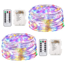 Kit com 2 Luzes de Fada LED Multicoloridas de 10m - Luzes de Cordão Impermeáveis à Bateria com Controle Remoto, 8 Modos - para Decoração de