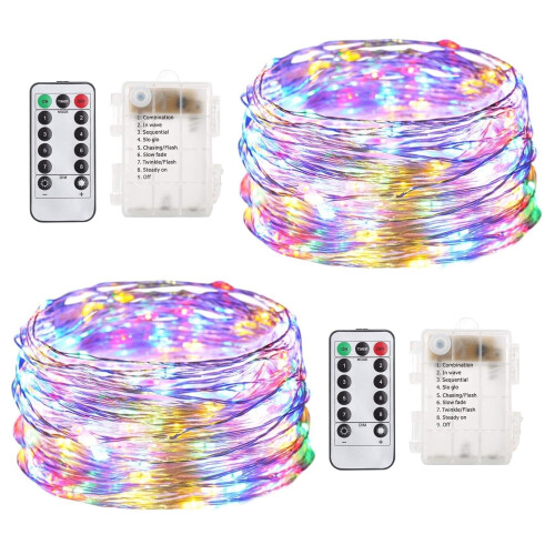 Πακέτο 2 πολύχρωμων φωτιστικών LED Fairy Lights 33ft - Αδιάβροχα φωτιστικά σε σειρά με