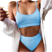 Conjuntos de bikini para mujer, bikini de color liso con relleno push-up, traje de baño, conjunto de playa, liquidación de verano.