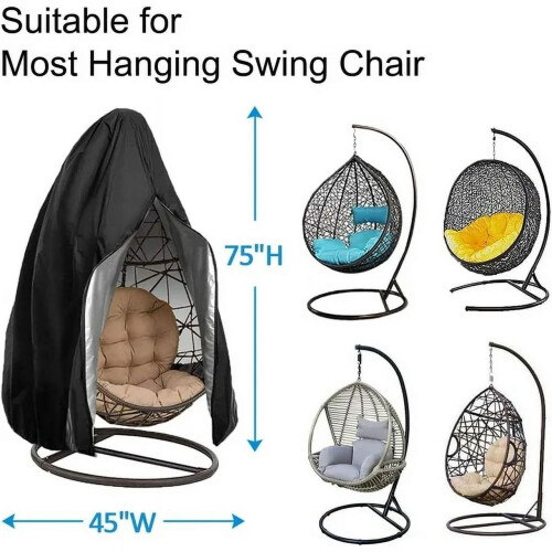 Capa impermeável para cadeira suspensa tipo ovo, 75x45 polegadas, com zíper e cordão, ideal para áreas externas. 2