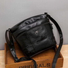 Soft Leather Messenger Bag, Multi-Pocket Shoulder Bag, Large Capacity Crossbody Handbag, Women's Casual Leather Tote Black