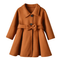 Toddler Girls Winter Wool Coat Bow Dress Coat Winter Jackets Button Peacoat Toddler Lie Fallow Clothes Outwear Brown 3-4 Years