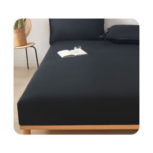 AUQ Winter Flannel Black Solid Print Cotton Flat Sheet Set,Twin–Deep Pocket