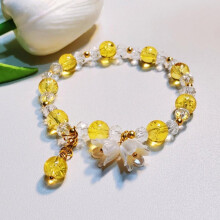 Korean Pink Crystal Flowers Butterfly Pendant Beaded Bracelet For Women.