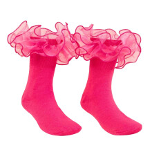 Girls Boys Sock Solid Color Ruffle Socks Double Lace Mesh Frilly Dance Socks Comfort Play Sock,Hot Pink,6-12 Months