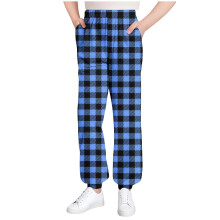 Kinder joggingbroek met ruitprint, elastische tailleband, enkelhoge boorden, geschikt voor thuis, herfst en winter, casual broek met zakken voor