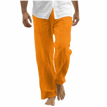 Pantaloni de in pentru bărbați, casual, lejeri, cu elastic, talie cu șnur, vară, pantaloni de plajă, cu buzunare, XXXL