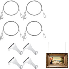 8-Pcs Picture Rail Kit: Stainless Steel Wire, Adjustable Hooks – Compatible with Standard Picture Rails