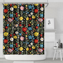 Cortina de ducha Pioneer Flower con estampado floral, 213 x 183 cm, juego de cortina de ducha decorativa para baño con 12 ganchos, impermeable y