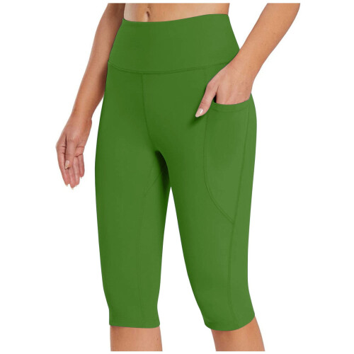 Γυναικείο κολάν Capris με ψηλή μέση μέχρι το γόνατο, για καθημερινή χρήση, με τσέπες 1