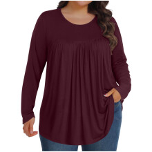 Plus-Size-Tops für Damen, Herbst-Tunika, Langarmshirt, Rundhalsausschnitt, lässige Bluse, locker geschnitten, Größen 1X-5X, L