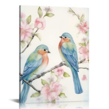 Birds Pictures Wall Art Canvas: Birds on Beautiful Flowers Branch Prints on Canvas Painting for Bedroom(16x20 in/12x16 in)