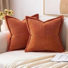 Housses de coussin Euro Sham en velours côtelé Rust Fall, 61 x 61 cm (lot de 2), douces et texturées, style bohème, pour canapé, lit ou salon.