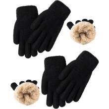 2 Pairs Kids Gloves Winter Thermal Wool Fleece Lined Gloves Thick Knit Glove for Cold Weather Boys Girls 5-12 Years