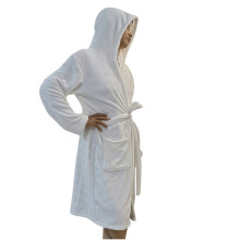 Halate de baie pentru femei și bărbați, lenjerie de pat, flanel, cămașă de noapte cu glugă, pijamale, halat de baie, pijamale lungi, alb